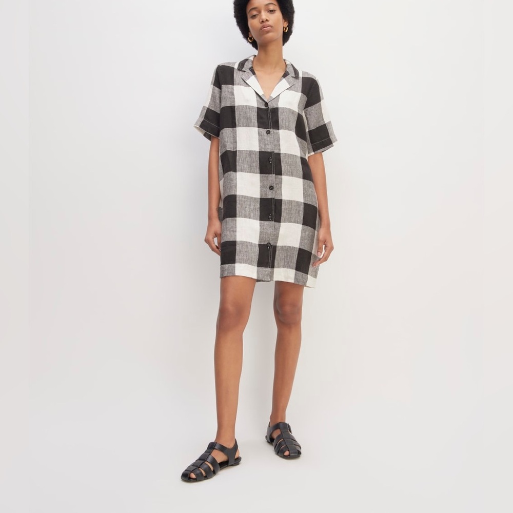 Everlane The Linen black white gingham Plaid Shirt Dress medium
